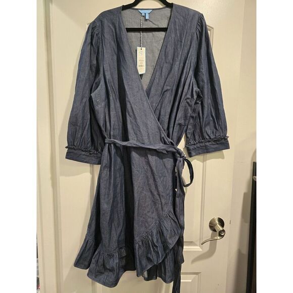 Draper James Wynonna Wrap Dress‎ In Chambray Dark Wash NWT Size 22X MSRP $125 - Picture 7 of 13